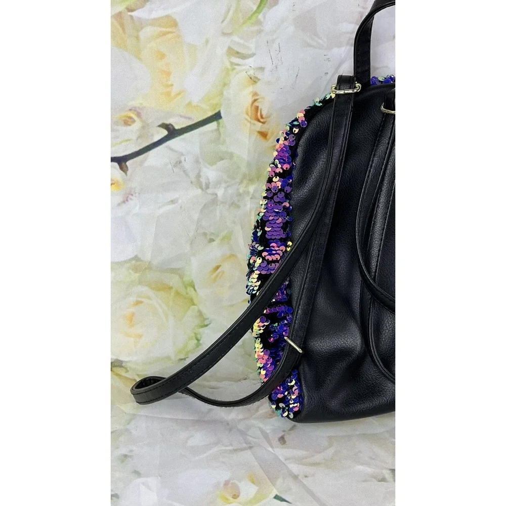 JUSTICE Backpack Purse Monogram Letter G Flip Sequins Multi-color Purple Gold